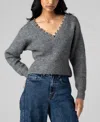 Blanknyc Silver Lining Metallic Trim Sweater In Gray