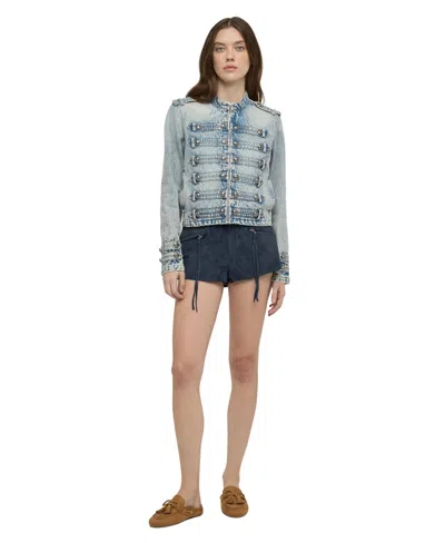 Blanknyc Women's On Duty Cropped Military-inspired Denim Jacket In Blue