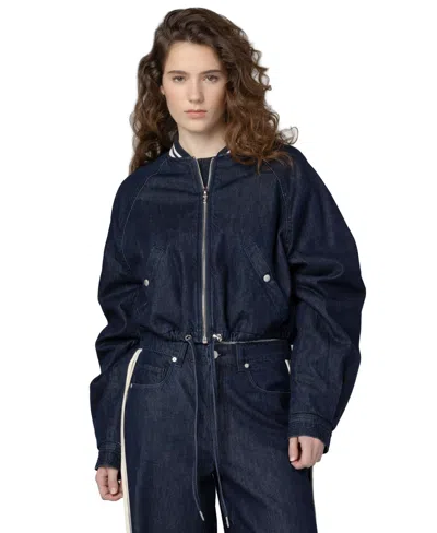 Blanknyc Women's Play Time Collarless Denim Bomber Jacket In Blue