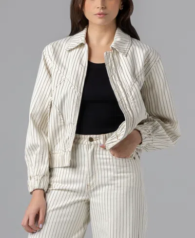 Blanknyc Women's Rail Road Stripe Collared Bomber Jacket In Neutral