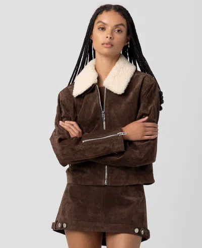 Blanknyc Women's Sherpa Collar Jacket In Brown