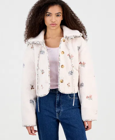 Blanknyc Women's Sweet Talker Embroidered Fleece Jacket In White