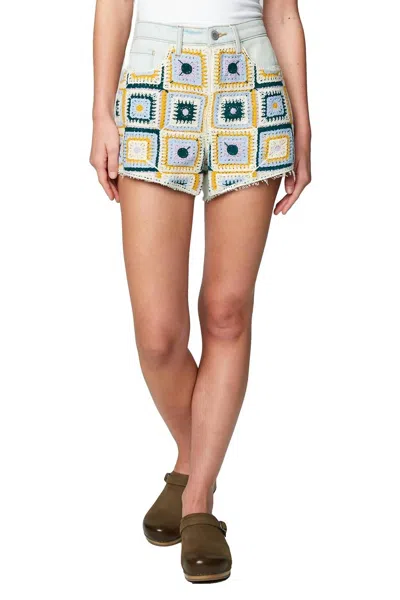 Blanknyc Womens' Denim Crochet Detail Cut Off Short In Miles Away In Multi