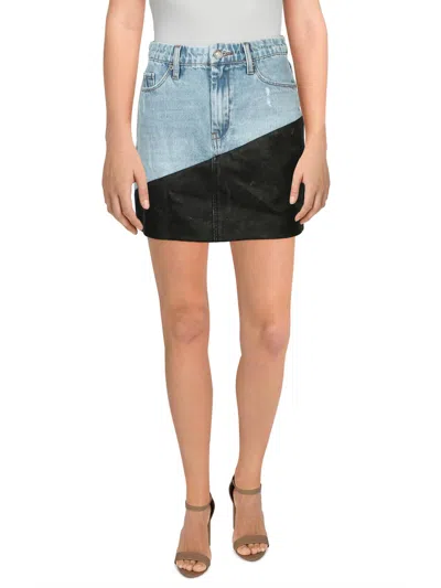 Blanknyc Womens Denim Faux Leather Trim Mini Skirt In Multi
