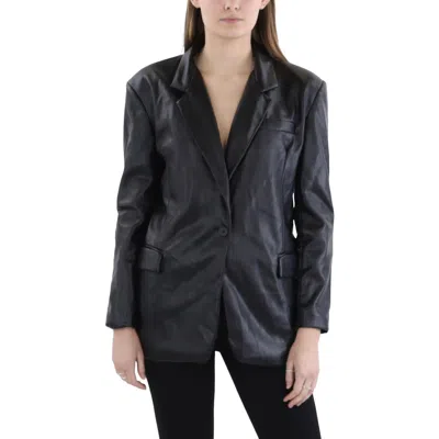 Blanknyc Womens Faux Leather Oversized One-button Blazer In Black
