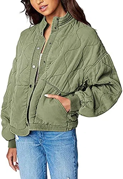 Pre-owned Blanknyc [] Womens Luxury Clothing Tencel Drop Shoulder Quilted Jacket In Burnt Sage