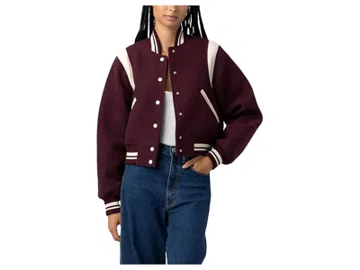 Blanknyc Woven Varsity Bomber Jacket In Burgundy