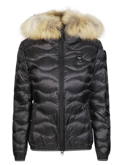 Blauer Quilted Jacket With Fluffy Fur Trim In Black