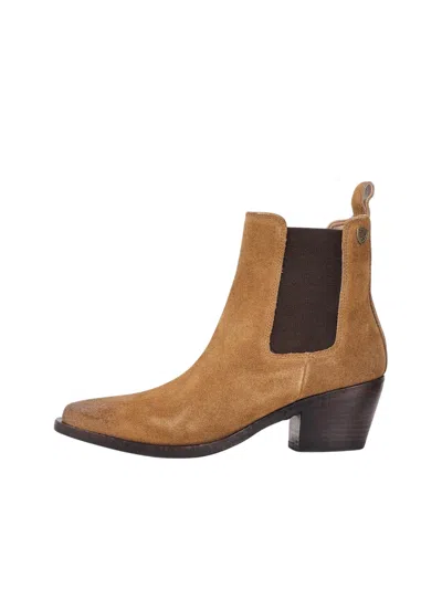 Blauer Ankle Boots In Soft Cognac Leather With Stacked Heel In Brown