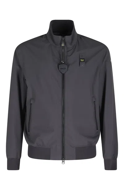 BLAUER BLACK ANSON MATTE EFFECT RIBBED TRIM POLYESTER JACKET