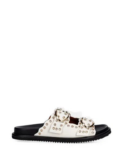 Blauer Bloom02 Eyelet-embellished Buckled Slides In White