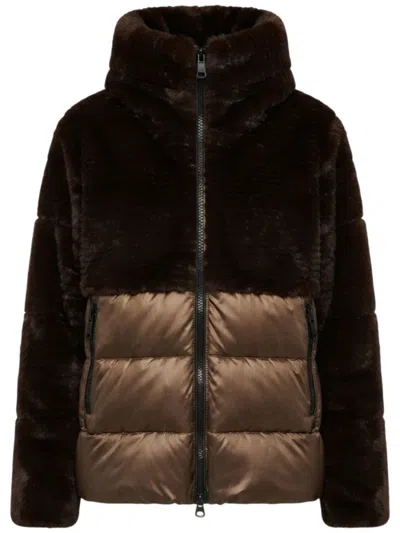 Blauer Boxy Cropped Plush Faux Fur Quilted Jacket In Brown