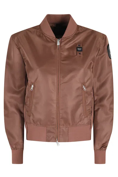 Blauer Brown Laurie Ribbed Elastic Trim Polyamide Bomber Jacket