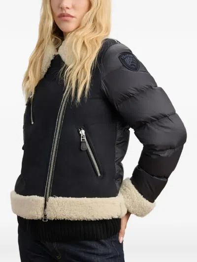 Blauer Candor Shearling-trim Puffer-sleeve Jacket In Black