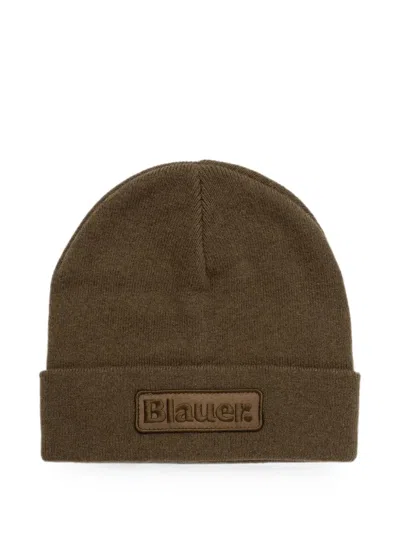 Blauer Cheshire Logo-patch Knitted Beanie Hat In Brown