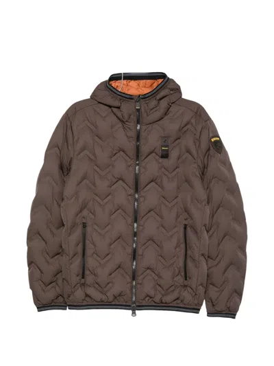 Blauer Chevron-quilted Hooded Jacket In Brown