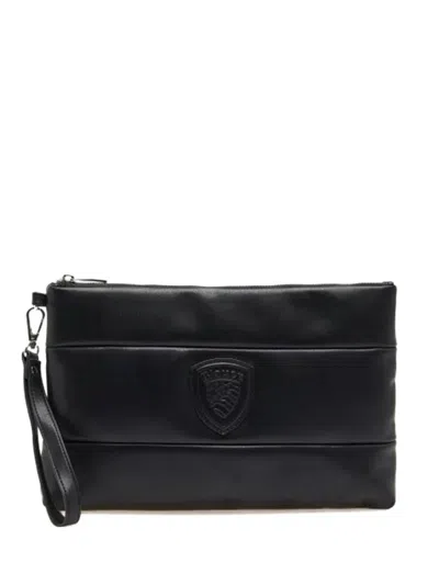 Blauer Crest-appliqué Clutch Bag In Black