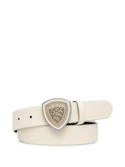 Blauer Crystal-embellished Shield-buckle Belt In Neutrals
