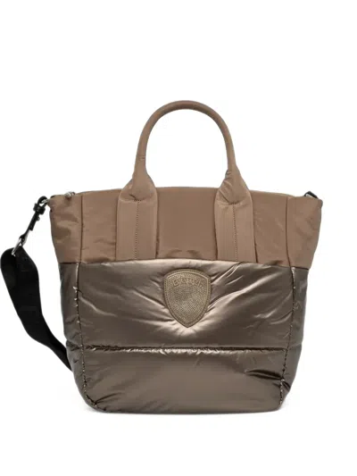 Blauer Crystal-logo Quilted Tote Bag In Gray