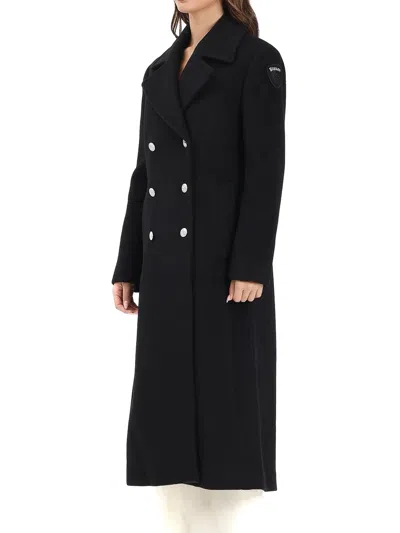 Blauer Double-breasted Wool Long Coat With Classic Tailored Silhouette In Black