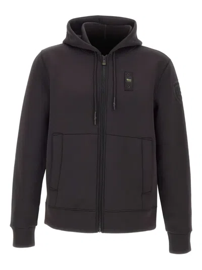 Blauer Drawstring Zipped Hoodie In Black