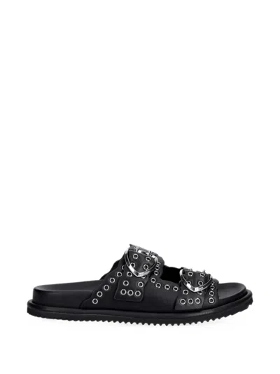 Blauer Eyelet-embellished Buckle-fastening Sandals In Black