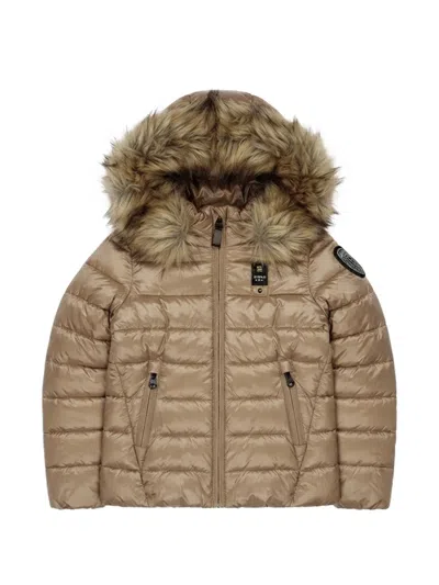 Blauer Kids' Faux-fur Trim Quilted Jacket In Neutrals
