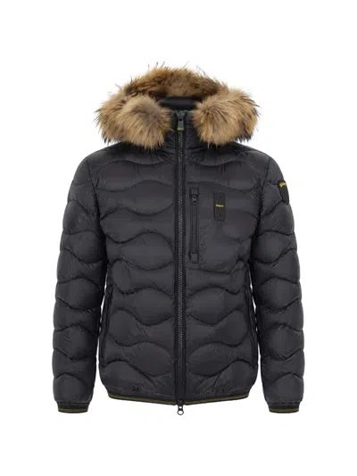 Blauer Faux-fur Trim Wave-quilted Jacket In Black