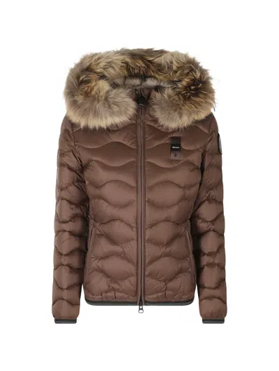 Blauer Faux-fur Trim Wave-quilted Jacket In Brown