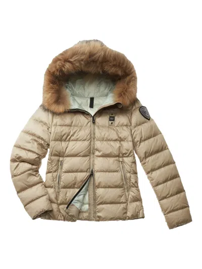 Blauer Fur-hood Quilted Coat In Brown
