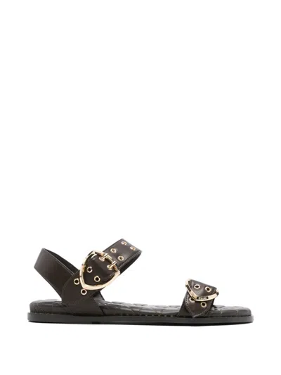 Blauer Heart Buckle Leather Sandals In Black