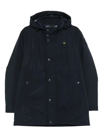 Blauer Hooded Button-fastening Jacket In Blue