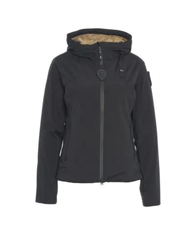 Blauer Hooded Lightweight Jacket With Dual Zip Closure And Matte Finish In Blue