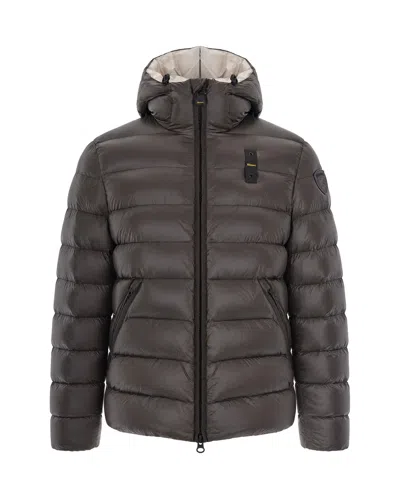 Blauer Hooded Puffer Jacket In Marrone Scuro Int. Grigio Nebb