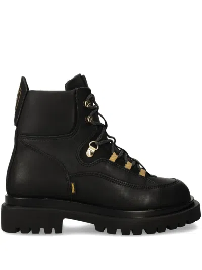 Blauer Lace-up Combat Boots In Black