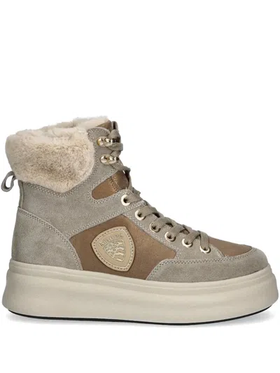 Blauer Lace-up Leather Boots In Grey