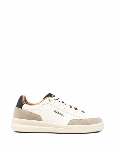 Blauer Leather Panelled Sneakers In White
