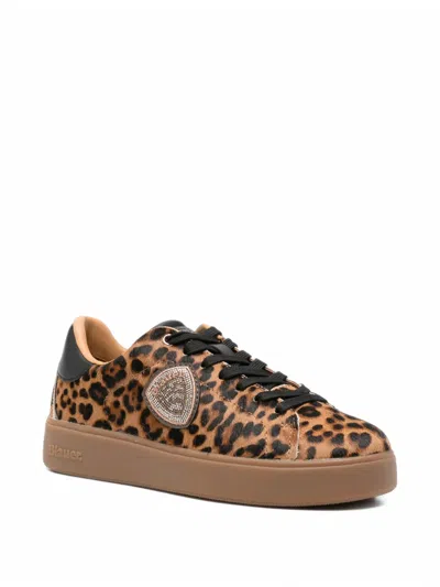 Blauer Leopard-print Leather Sneakers In Brown