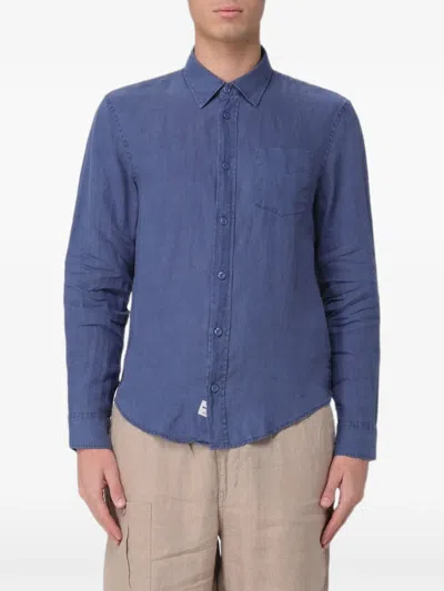 Blauer Linen Chest-pocket Shirt In Blue