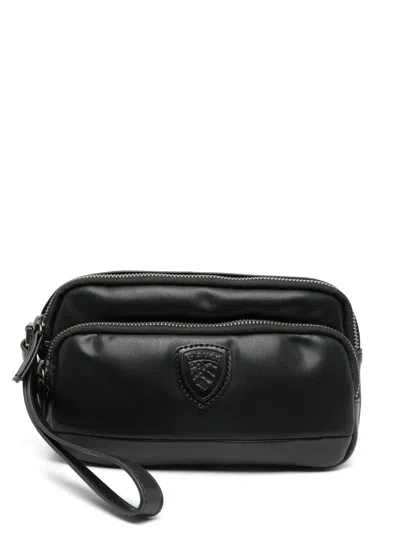 Blauer Logo-patch Wash Bag In 黑色