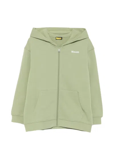 Blauer Kapuzenjacke Mit Logo-stickerei In Green