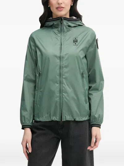 Blauer Logo-patch Hooded Lightweight Jacket In Green