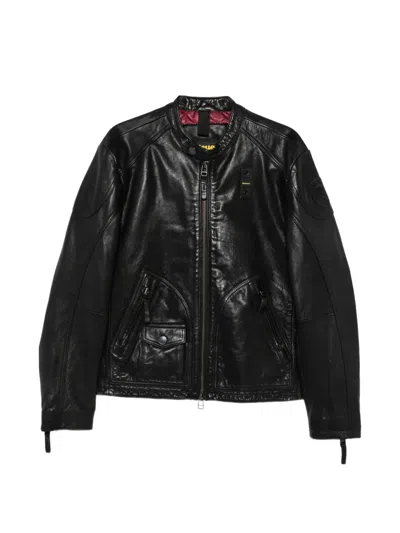 Blauer Logo-patch Leather Jacket In Multi