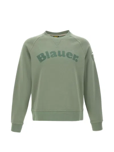 Blauer Logo-print Raglan-sleeve Sweater In Green