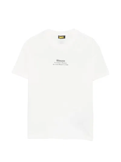 Blauer T-shirt Mit Logo-print In White