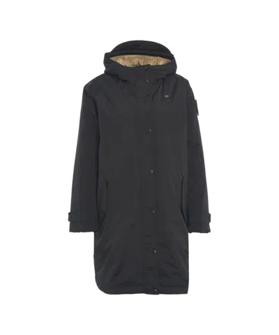Blauer Long Black Parka With Protective Hood And Flap Pockets In Blue