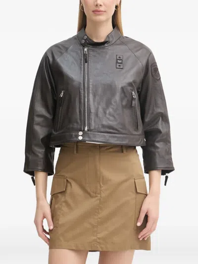 Blauer Lorette Cropped Leather Jacket In Brown