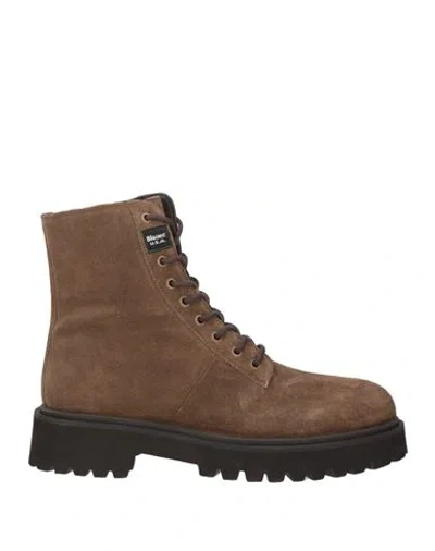 Blauer . Man Ankle Boots Military Green Size 9 Leather In Brown