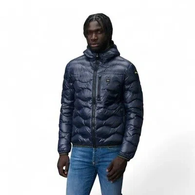 Pre-owned Blauer Men's Down Jacket  Onda Wawe Glossy Nylon 24wbluc03030 Blue Ai24
