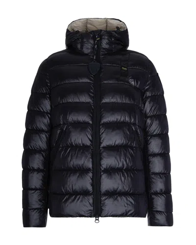 Blauer Men's Hooded Quilted Puffer Jacket In Nero Interno Beige
